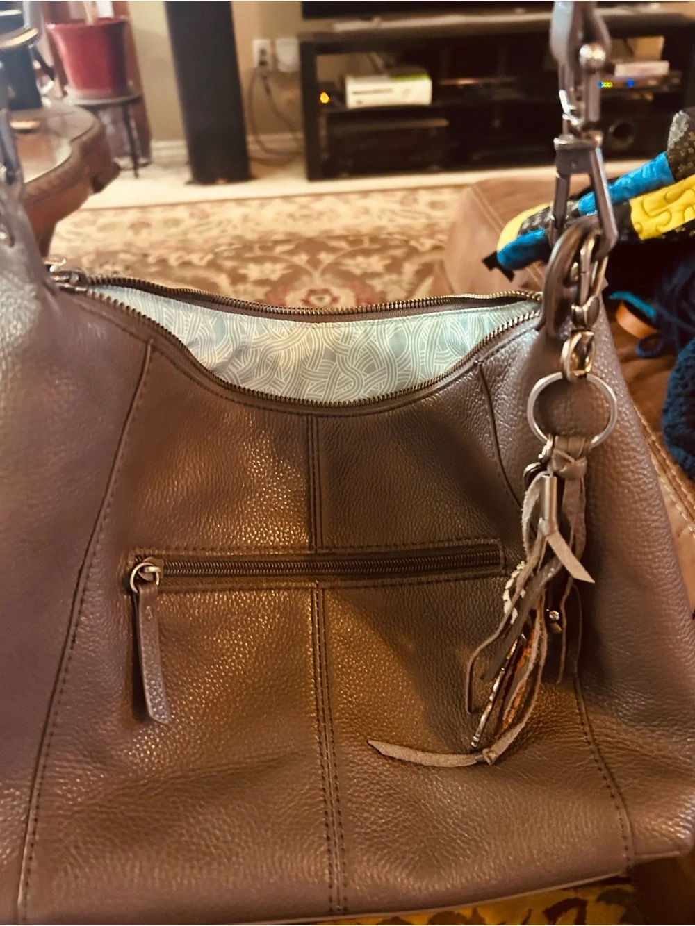 Grey Leather Tassel Women’s Bag